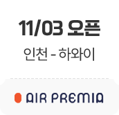 11/03 오픈. 인천-하와이. 에어 프레미아